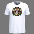 Crâne mexicain fleuri et noix du Périgord — t-shirt calavera sérigraphié main -ZG-
