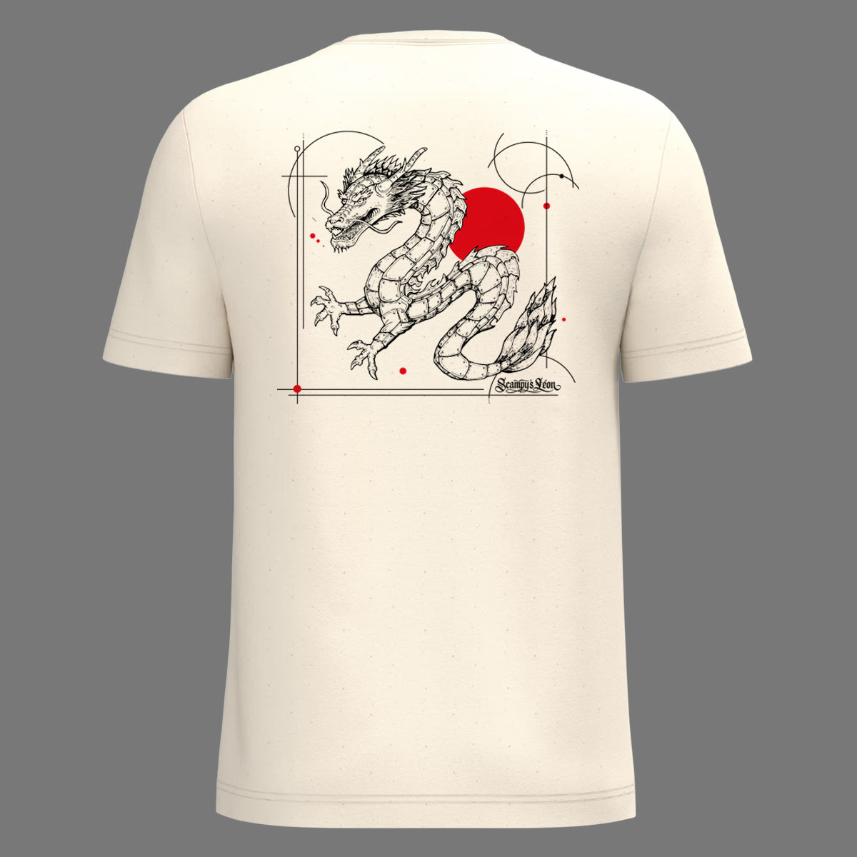 Dragon de métal sous un soleil rouge, style manga — t-shirt sérigraphié main -ZG-