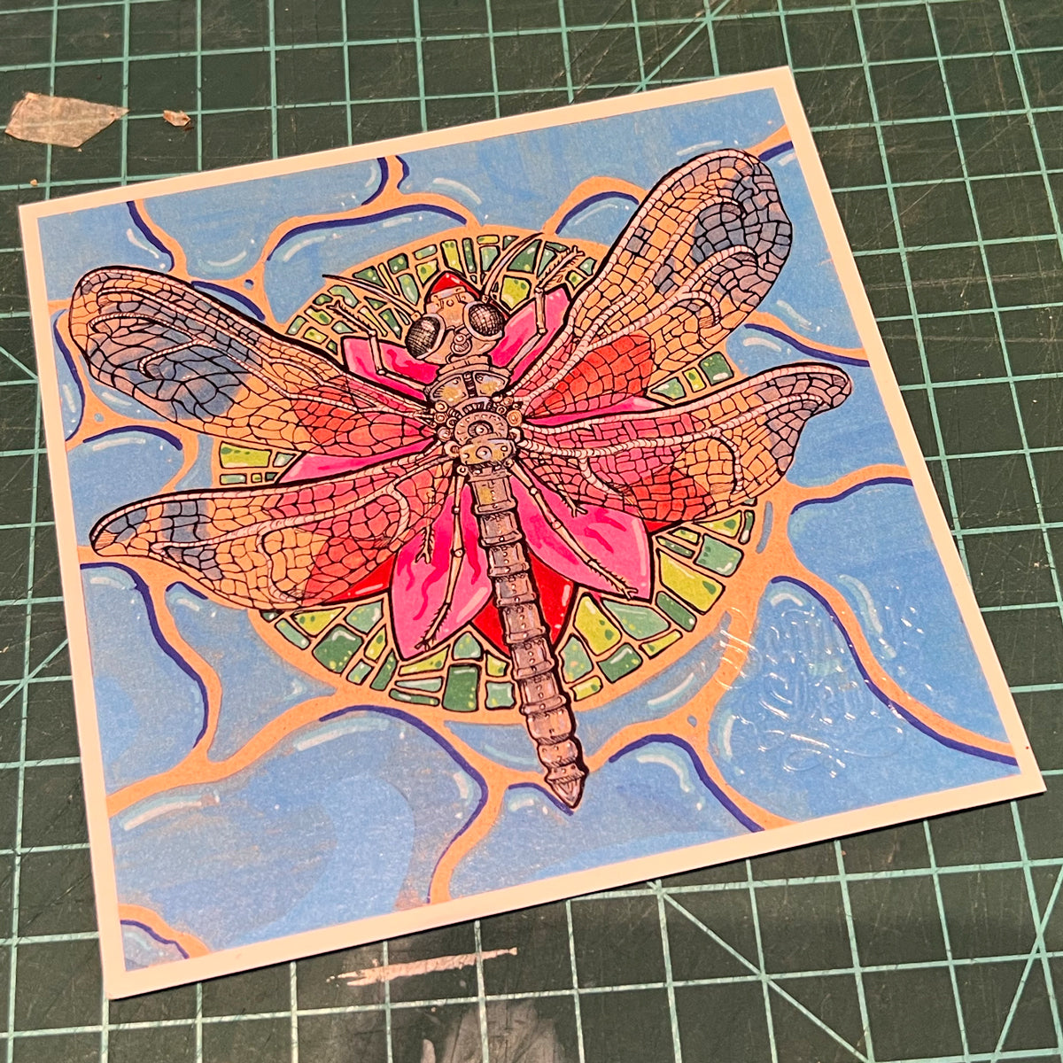 Tirage petit format 15 x 15 cm de la Libellule Mécanique