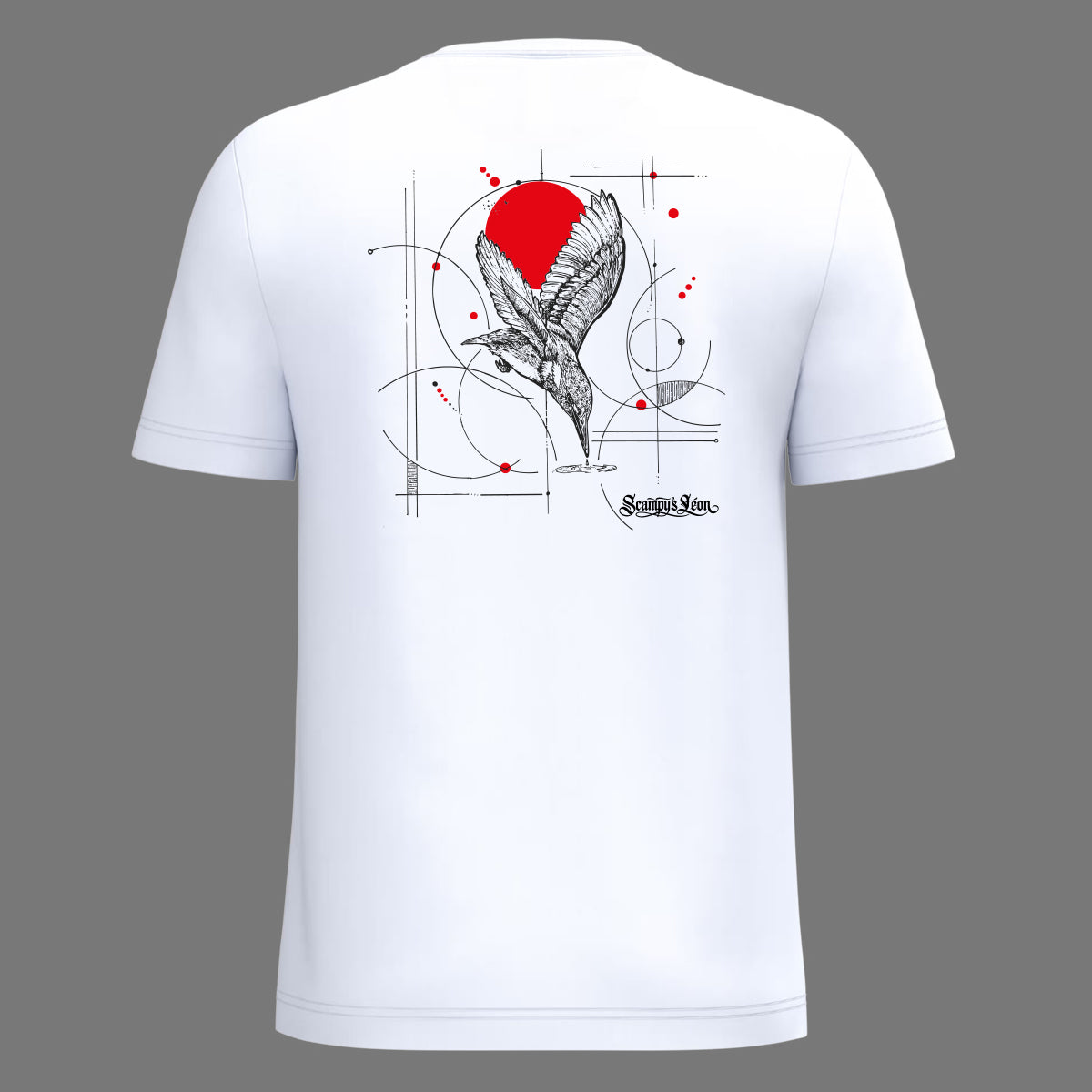 Martin-pêcheur plongeant sur la Vézère sous un soleil rouge — t-shirt sérigraphié main -ZG-