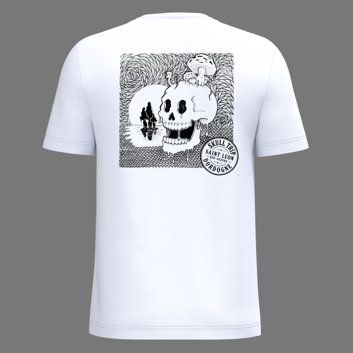 Crâne psychédélique et champignons des sous-bois — t-shirt sérigraphié main -ZG-, Saint-Léon-sur-Vézère